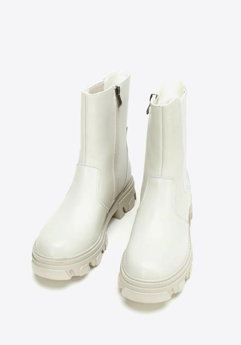 Leather platform ankle boots, beige grey, 97-D-858-1-40, Photo 2