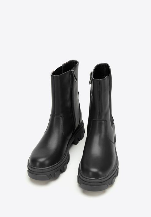 Leather platform ankle boots, black, 97-D-858-1-41, Photo 2