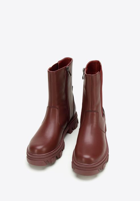 Leather platform ankle boots, cherry, 97-D-858-0-41, Photo 2
