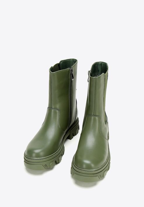 Leather platform ankle boots, green, 97-D-858-Z-40, Photo 2