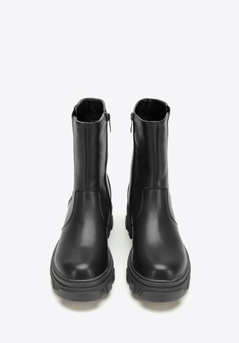 Leather platform ankle boots, black, 97-D-858-1-41, Photo 3