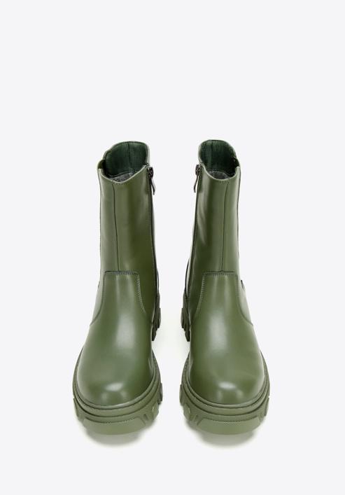 Leather platform ankle boots, green, 97-D-858-1-36, Photo 3