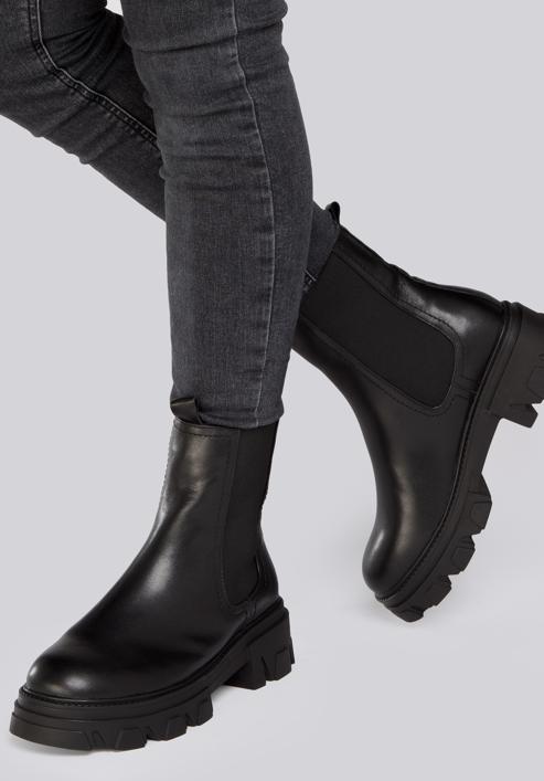 Platform leather Chelsea boots, black, 93-D-970-1-40, Photo 30
