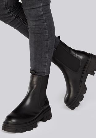 Platform leather Chelsea boots, black, 93-D-970-1-40, Photo 1