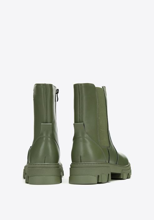 Leather platform ankle boots, green, 97-D-858-Z-38, Photo 4