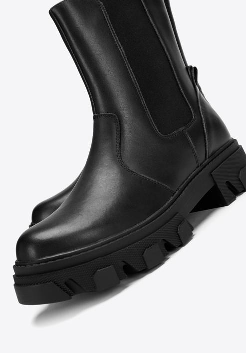 Leather platform ankle boots, black, 97-D-858-3-36, Photo 6