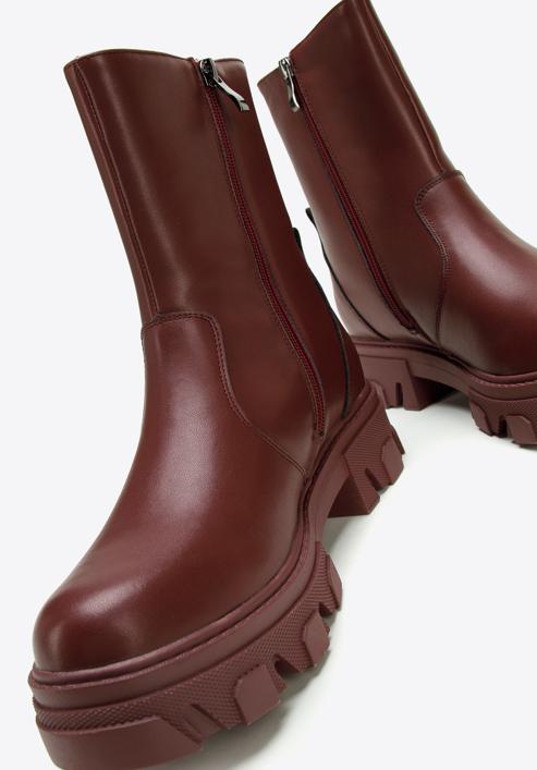 Leather platform ankle boots, cherry, 97-D-858-0-36, Photo 6