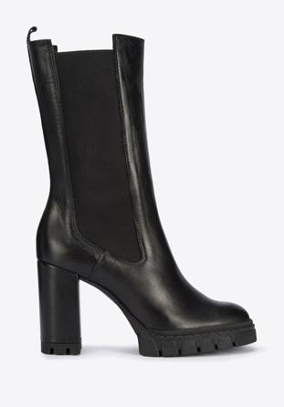 Leather high block heel boots, black, 95-D-802-1-39, Photo 1