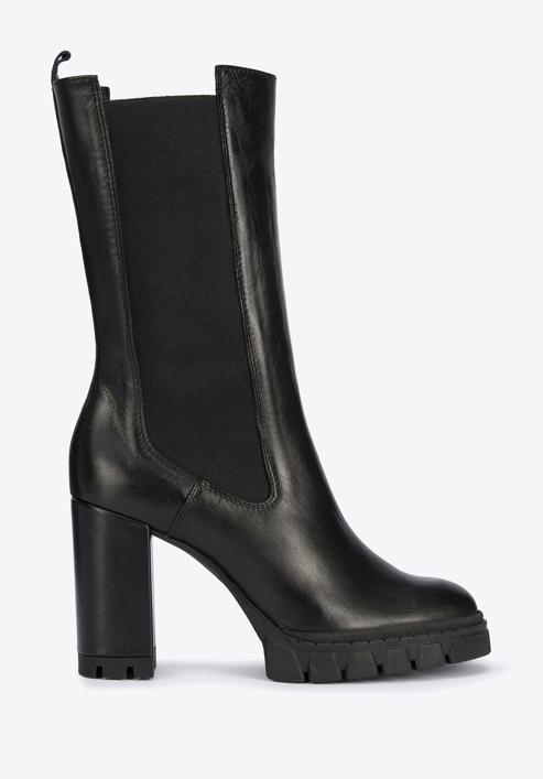 Leather high block heel boots, black, 95-D-802-1-38, Photo 1