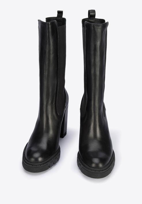 Leather high block heel boots, black, 95-D-802-1-40, Photo 2