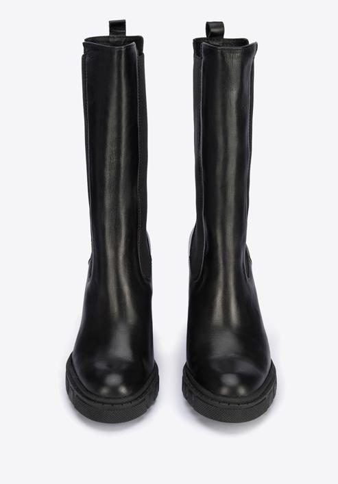 Leather high block heel boots, black, 95-D-802-1-38, Photo 3