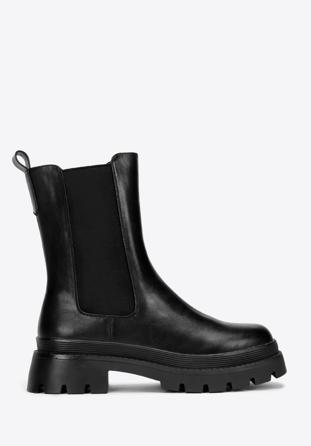 Women's faux leather lug sole boots, black, 97-DP-803-1-37, Photo 1
