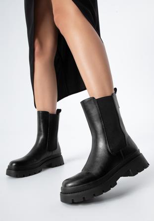 Women's faux leather lug sole boots, black, 97-DP-803-1-38, Photo 1