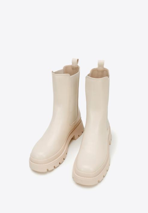 Women's faux leather lug sole boots, cream, 97-DP-803-1-38, Photo 2