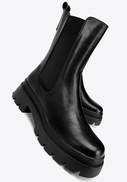 Women's faux leather lug sole boots, black, 97-DP-803-1-39, Photo 7