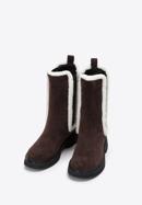 Women's suede boots with faux teddy fur, dark brown, 97-D-518-1-39, Photo 2