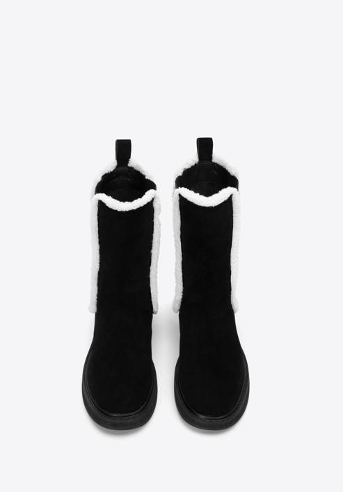 Women's suede boots with faux teddy fur, black, 97-D-518-1-39, Photo 3