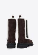Women's suede boots with faux teddy fur, dark brown, 97-D-518-4-36, Photo 4