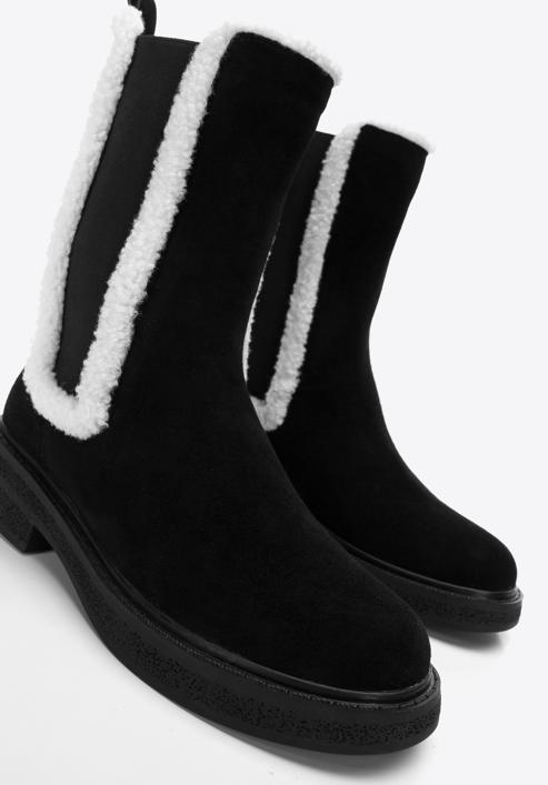 Women's suede boots with faux teddy fur, black, 97-D-518-1-41, Photo 7