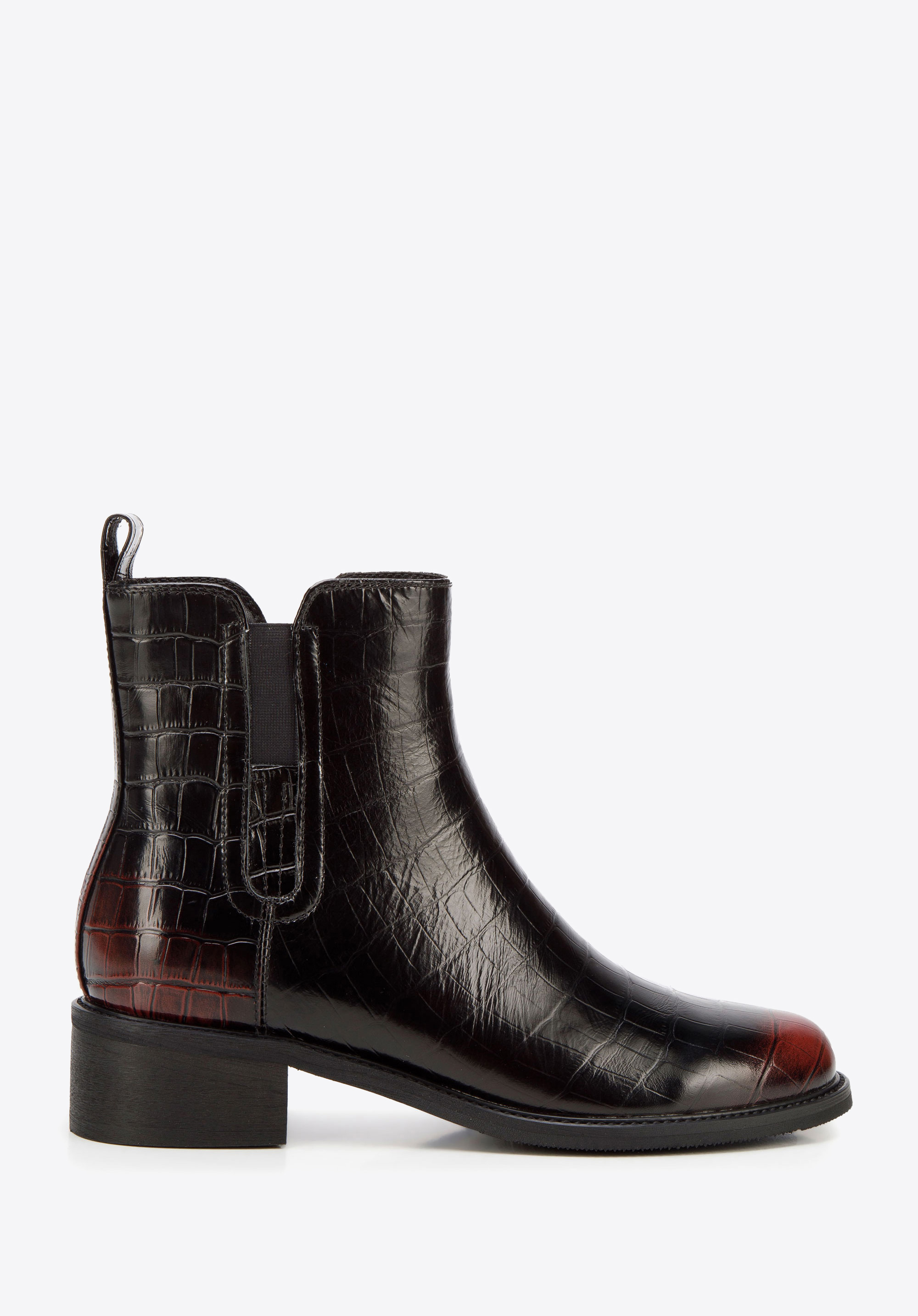 Croc-embossed leather ankle boots, black-burgundy, 93-D-506-4-35, Photo 1