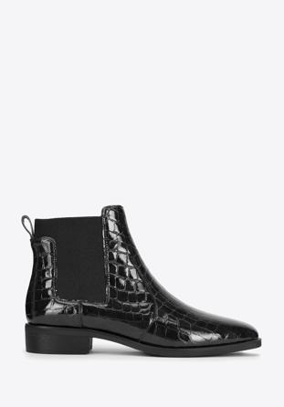 Croc print patent leather Chelsea boots, black, 95-D-509-1-35, Photo 1