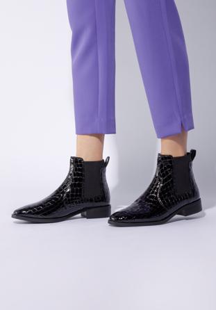 Croc print patent leather Chelsea boots, black, 95-D-509-1-36, Photo 1