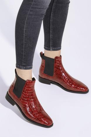 Croc print patent leather Chelsea boots, red, 95-D-509-3-37, Photo 1