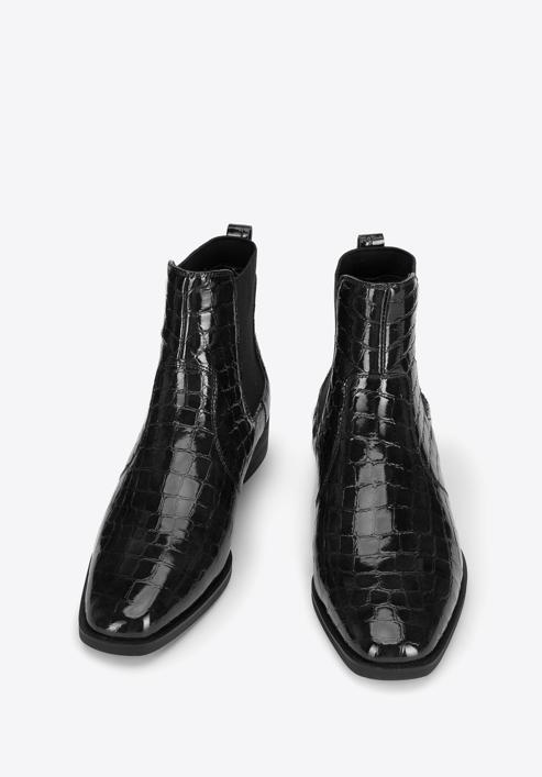 Croc print patent leather Chelsea boots, black, 95-D-509-3-40, Photo 2