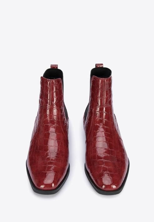 Croc print patent leather Chelsea boots, red, 95-D-509-3-37, Photo 3