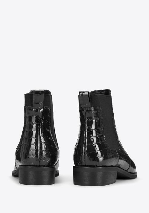 Croc print patent leather Chelsea boots, black, 95-D-509-3-40, Photo 4