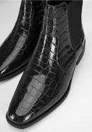 Damskie sztyblety ze skóry lakierowanej croco klasyczne, czarny, 95-D-509-3-36, Zdjęcie 8