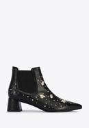Leather ankle boots with beaded gold insects, black-gold, 95-D-504-1S-38, Photo 1