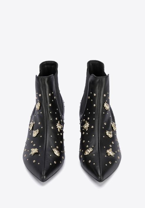 Leather ankle boots with beaded gold insects, black-gold, 95-D-504-1S-36, Photo 3
