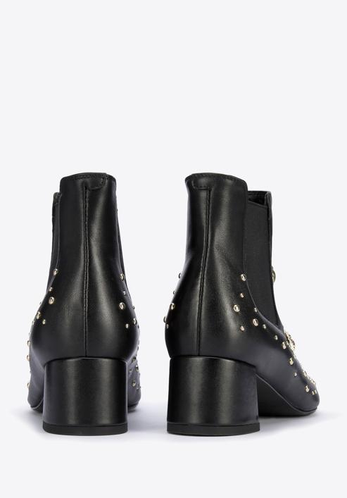 Leather ankle boots with beaded gold insects, black-gold, 95-D-504-1S-37, Photo 4