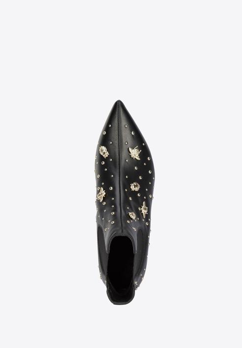 Leather ankle boots with beaded gold insects, black-gold, 95-D-504-1G-35, Photo 5