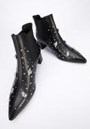 Leather ankle boots with beaded gold insects, black-silver, 95-D-504-1S-35, Photo 8