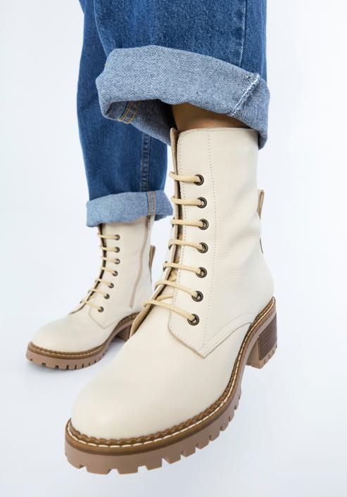 Women's leather combat boots, cream, 97-D-304-1-41, Photo 15