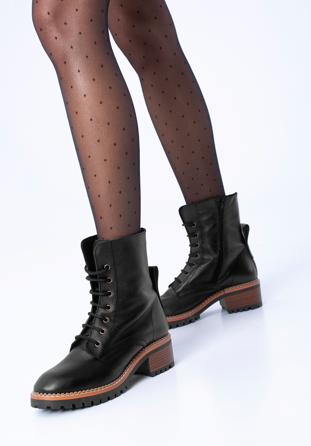 Women's leather combat boots, black, 97-D-304-1-41, Photo 1