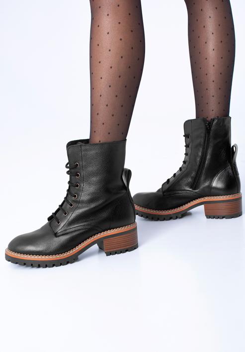 Women's leather combat boots, black, 97-D-304-1-35, Photo 16
