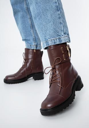 Women's leather combat boots, plum, 97-D-520-3-40, Photo 1