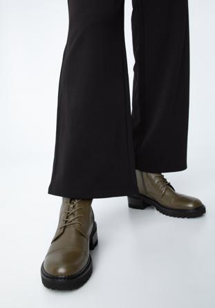 Women's leather combat boots, olive, 97-D-520-Z-40, Photo 1