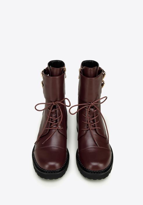Women's leather combat boots, plum, 97-D-520-1-38, Photo 3