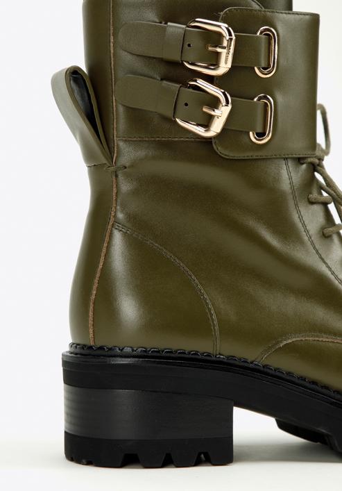 Women's leather combat boots, olive, 97-D-520-Z-41, Photo 6