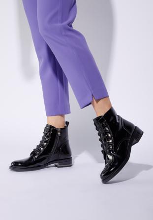 Women's patent leather lace up boots, black, 95-D-523-1-39, Photo 1