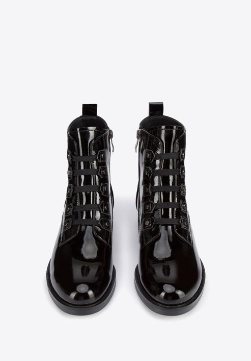 Women's patent leather lace up boots, black, 95-D-523-3-40, Photo 3