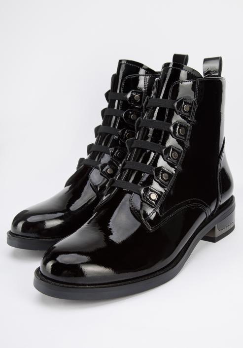 Women's patent leather lace up boots, black, 95-D-523-3-35, Photo 7