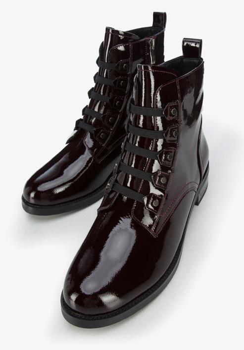 Women's patent leather lace up boots, burgundy, 95-D-523-3-35, Photo 7