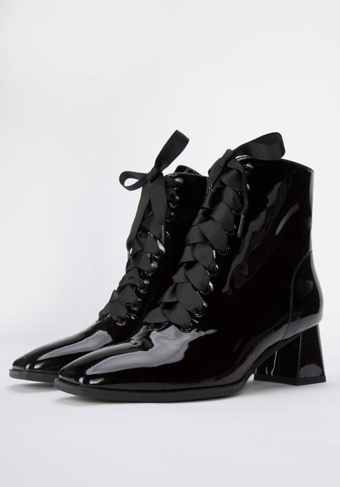 Women's patent leather lace up boots, black, 95-D-523-3-37, Photo 8