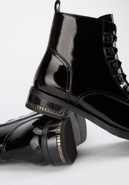Women's patent leather lace up boots, black, 95-D-523-3-35, Photo 9