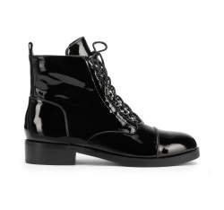 Patent leather lace up boots, black, 93-D-955-1-37, Photo 1